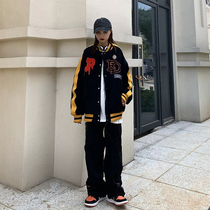 Jacket 2021 new female spring and autumn wild national tide black rabbit print loose jacket high street baseball uniform for men and women