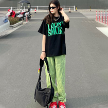 Green Jeans 2021 Summer Thin National Tide Leisure Hip Hop American High Street Straight Pants Children