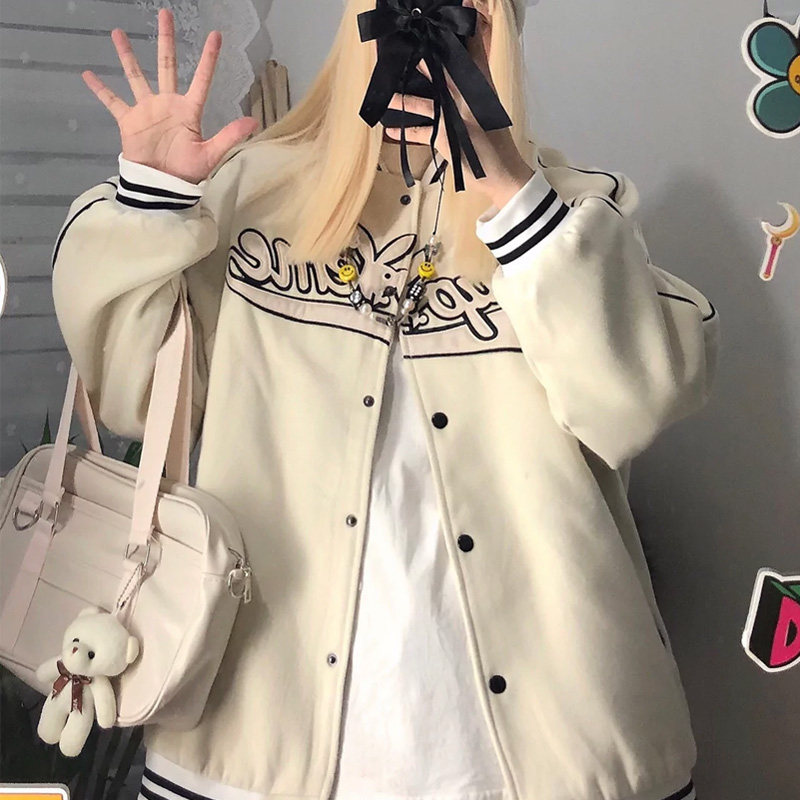 Rabbit head joint jacket women's spring and autumn 2022 new loose bomber jacket fried street American baseball uniform women