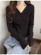 Black v-neck long-sleeved t-shirt women's early autumn 2025 new small slim fit inner fishbone bottoming shirt top