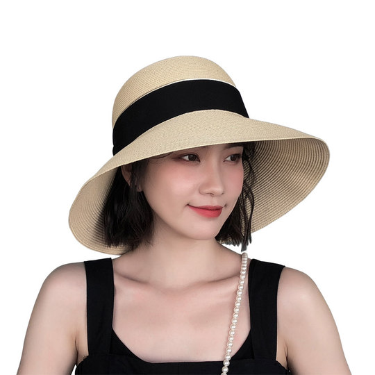 Mqvq Raffia Straw Hat for Women, Summer Beach Photo Shoot Sunshade and Sun Protection, ins Trendy Spring and Autumn Foldable Fisherman Hat