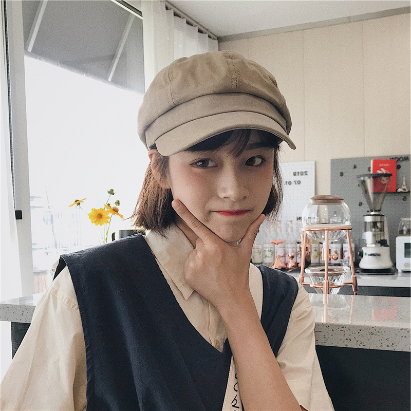 Net red beret spring and autumn Korean version chic men's and women's peaked cap summer newsboy hat Japanese retro octagonal hat