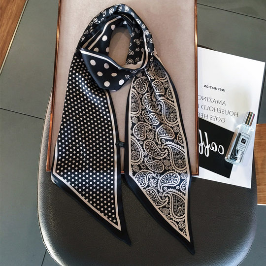 Mqvq Silk Scarf, Small Long Strip, Women's Spring and Autumn Narrow Scarf, Elegant Headband, Suitable for Pairing with Suits and Shirts, Spring and Autumn Small Neck Scarf