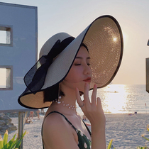 Straw Hat Womens Foldable Beach Hat Great Peak Rafigrass Hat Seaside Tourist Shady Spring Summer Anti-UV Rays