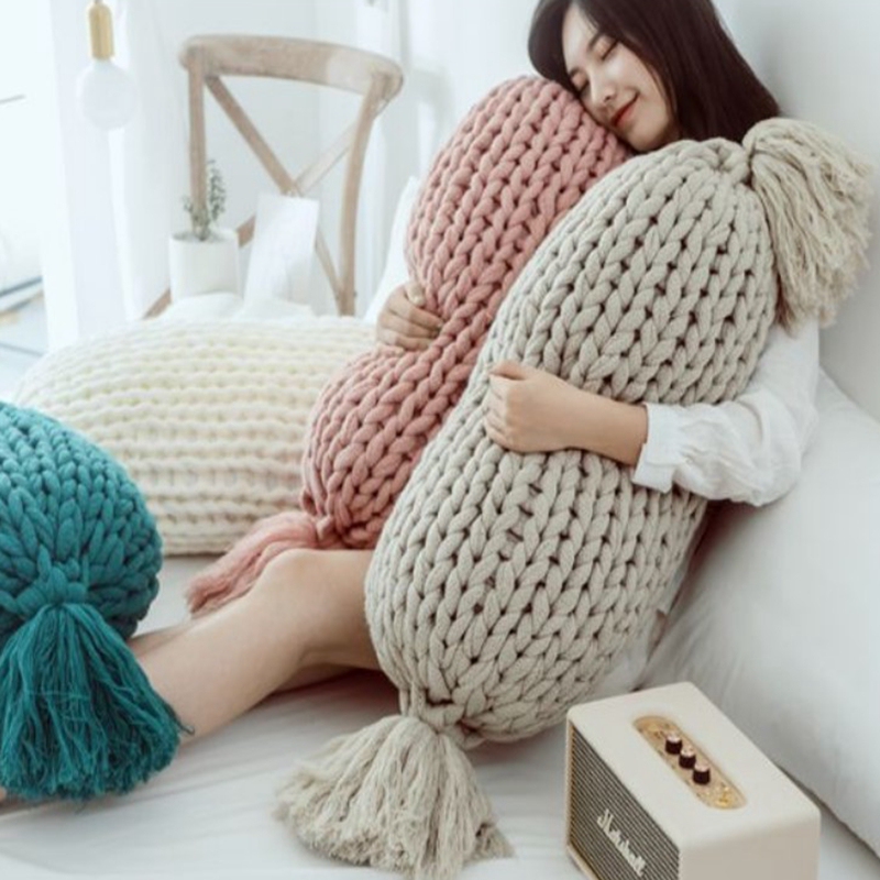Trendy Nordic Round Ball Cushion Handmade Knitted Candy Pillow Sofa Cushion Homestay Photo Decoration Lumbar Pillow