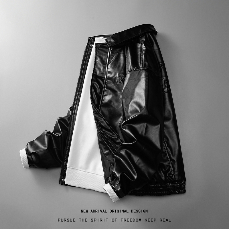 American Street Style Black Leather Jacket for Men, Spring and Autumn 2024 New Trendy Casual Biker Leather Jacket for Autumn and Winter