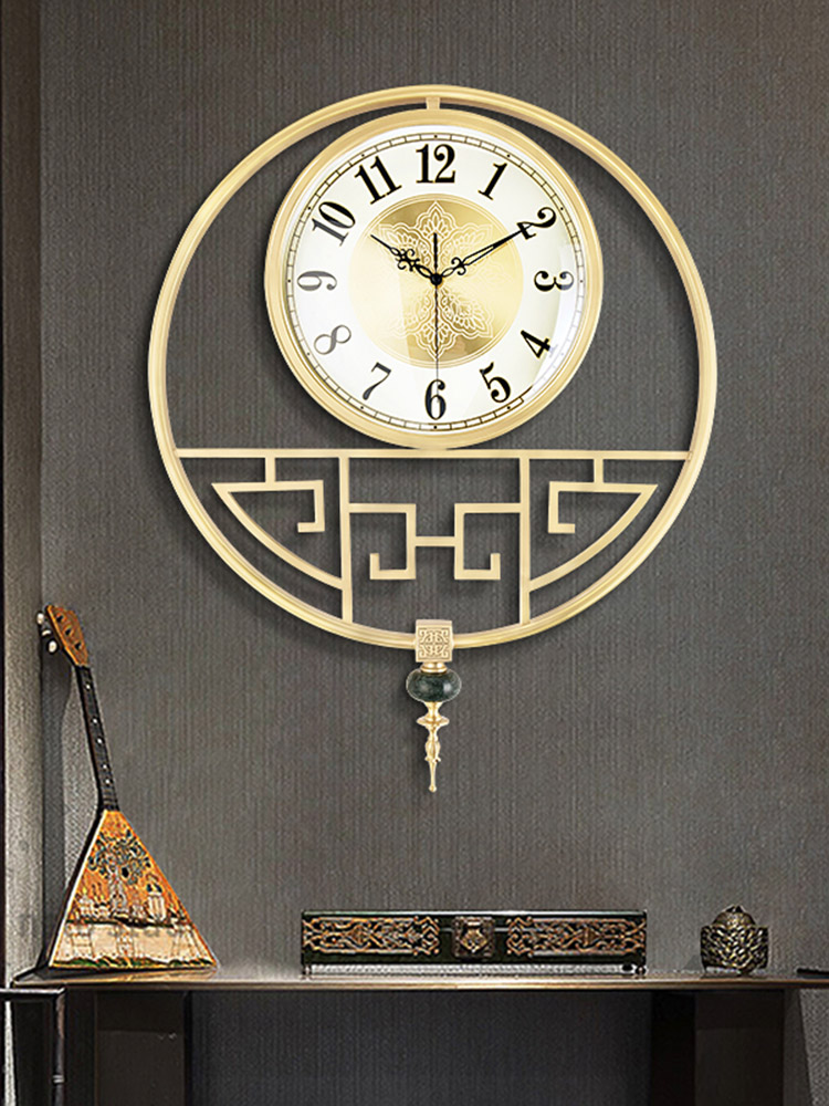 Chinese style all copper wall clock living room clock creative window decoration Wall hanging wall clock automatic time radio clock