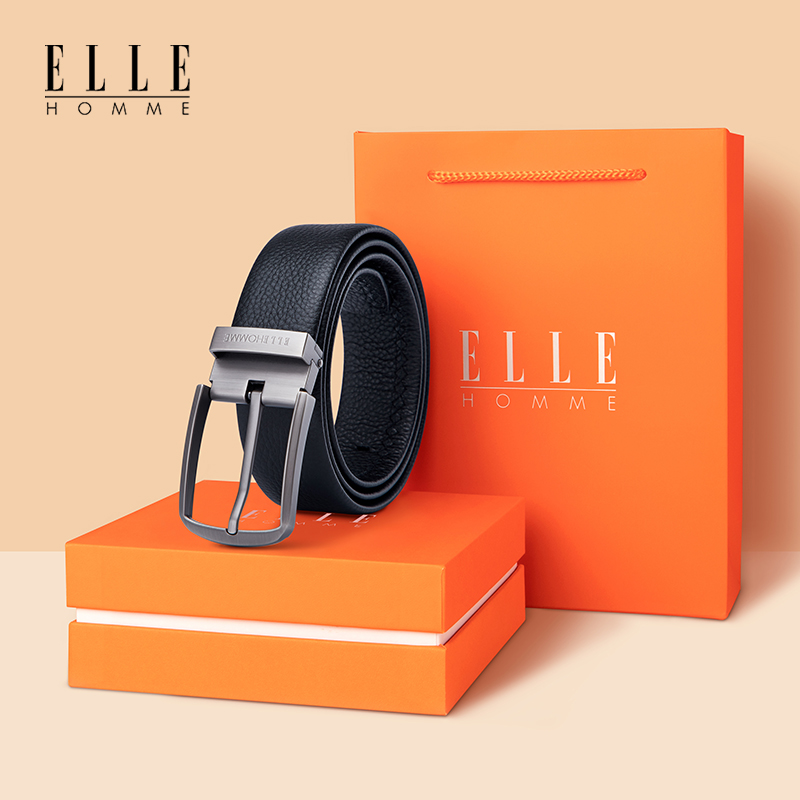 French ELLE HOMME belt men's leather 2022 new belt men's pure cowhide young men's belt