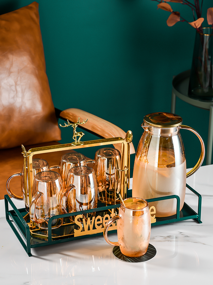 Nordic water cup set Household living room light luxury wind creative glass tea cup Tea cup set Cold water pot
