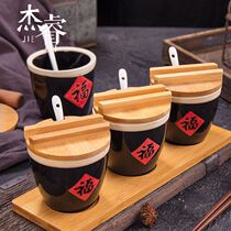 Creative small blessing word tank small sauce tank small ceramic seasoning tank ceramic hotel pepper salt tank