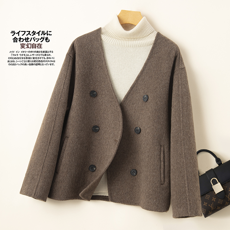 Spring and Autumn New Style Chanel-Inspired Double-Sided Wool Coat for Women, Short Versatile Loose High-End Woolen Jacket for Petite Figures