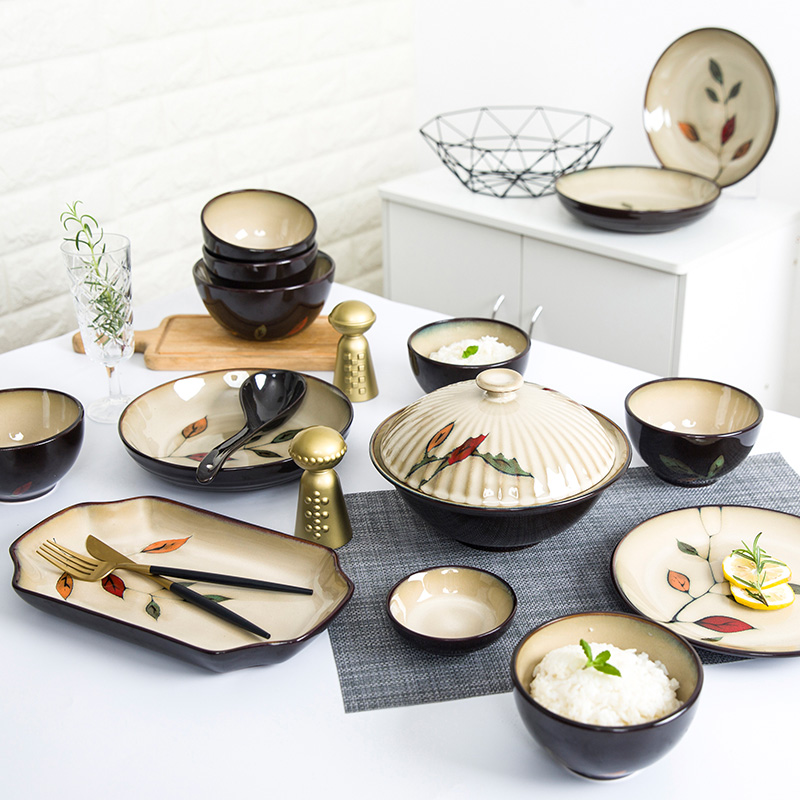 Colored dishes suit household tableware suit yuquan dishes of eating the food dish bowl set bowl plate ceramic composite