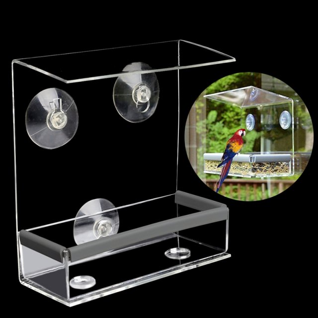 Clear Window Bird Feeder Feeder Birdhouse with Suction Tray