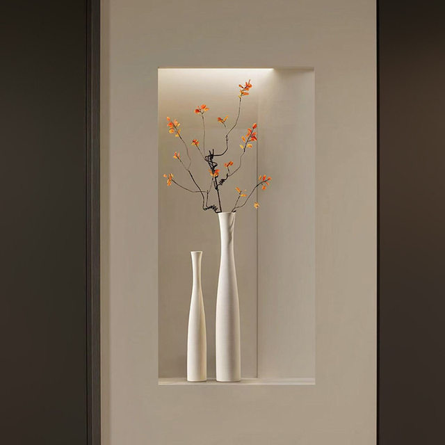 Light Luxury Decorative Items, Ceramic Zen-Style Flower Vase, High-End Wall Niche Decoration for Entryway and Tv Cabinet, Home Decor Ornaments