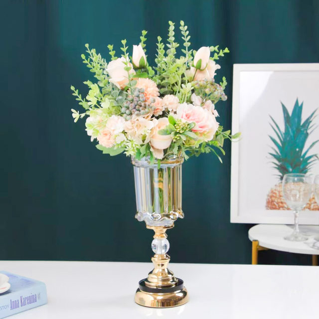Light Luxury Ornaments, European-Style Crystal Glass Vases, High-End Restaurant Decorations, Table Dried Flower Arrangements, Living Room Decorations