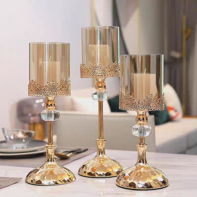 Light Luxury Ornaments, European-Style Golden Candlestick Ornaments, Home Dining Table Candle Holders, Romantic Candlelight Dinner Home Accessories
