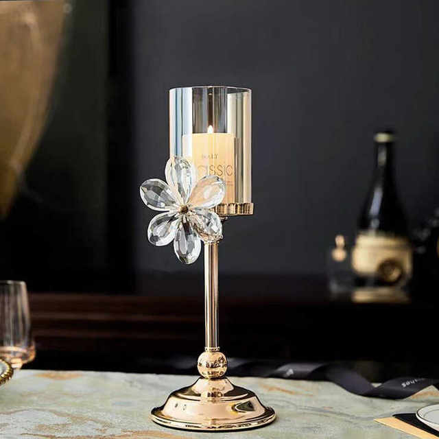 European-Style Light Luxury Crystal Petal Glass Candle Holder Romantic Candlelight Dinner Home Dining Table Decoration Ornaments Home Retro