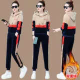 Бархатный комплект, демисезонный утепленный спортивный костюм для отдыха, толстовка с капюшоном, 2020