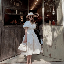 Careful machine temperament Platycodon grandiflorum French niche white dress female summer high waist thin belly cover belly skirt princess skirt