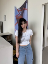 Kurozawa Xuan Qi micro fat mm2021 summer new slim slim fashion foreign style Joker round neck short sleeve T-shirt female