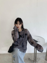 Kurozawa Xuan Qi fat mm long sleeve mesh T-shirt female dark dark loose thin model with a two-piece vest