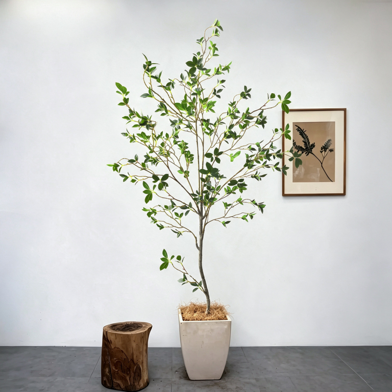 Artificial Green Plant Camellia Potted Plant, High-End Luxury Indoor Living Room Floor Decoration Flower, Large-Scale Artificial Plant Tree