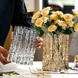 High-End Trendy Glacier Vase for Living Room, Transparent Glass Flower Arrangement, Nordic Style, Feng Shui Flower Arrangement, Dining Table Decoration