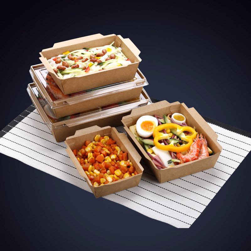 Rectangular kraft carton with lid disposable lunch box paper fruit salad fried chicken packaging box outbound delivery box