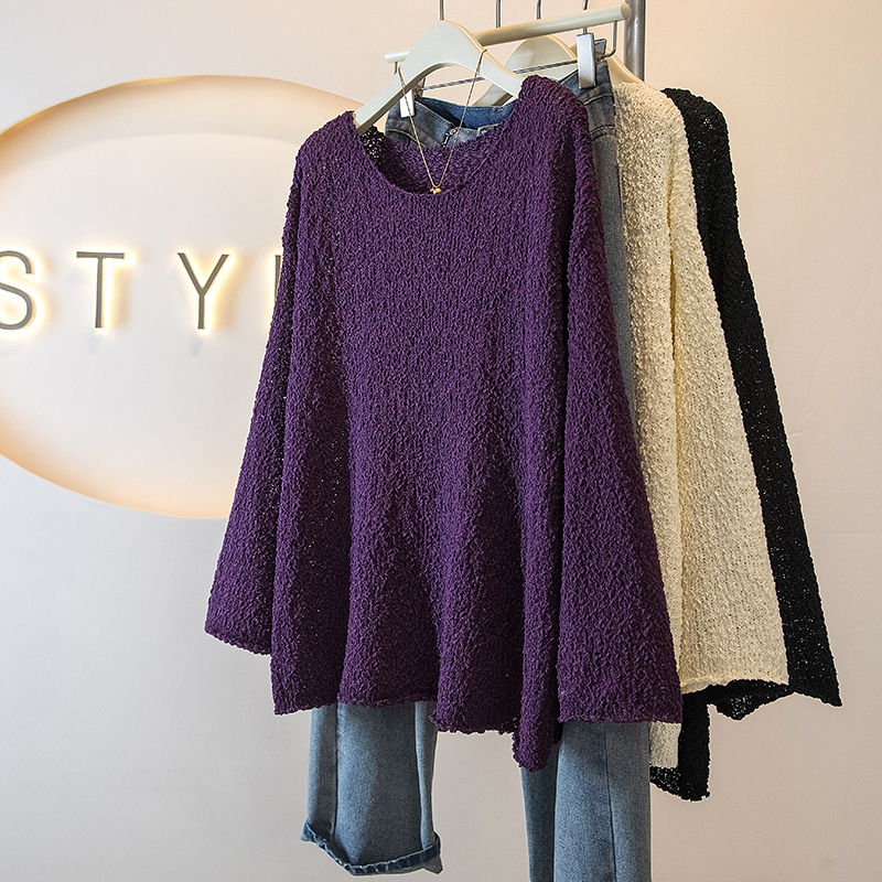 Purple High-End Knit Sweater for Women 2026 Autumn and Winter New Style Plus Size Loose Lazy Style Slimming Base Shirt Purple High-End Knit Sweater for Women 2026 Autumn and Winter New Style Plus Size Loose Lazy Style Slimming Base Shirt