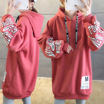 Mid-length sweatshirt woman plus velvet thickened 2020 New autumn winter Lianhood headcoat Lazy Craze