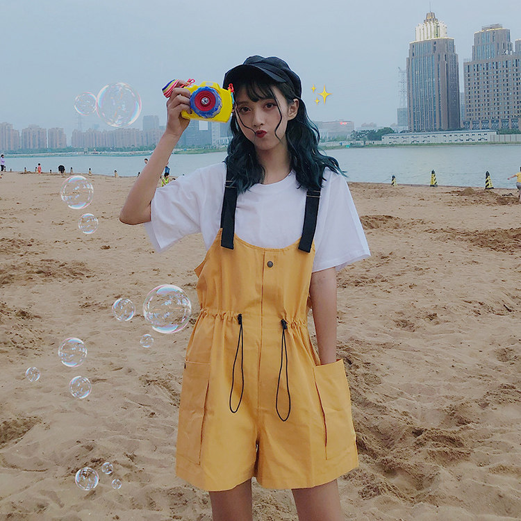 Cuddle Bag Pants Suit Foreign Pie Age 2020 new Fashion Korean version Loose Cute Day Ensemble Summer Clothing Little tall