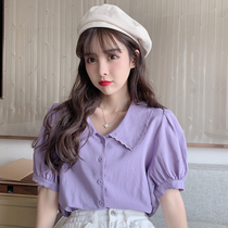 Short shirt women short doll collar top female summer sweet Japanese short sleeve French girl retro purple bubble sleeve