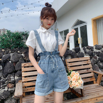 Strap pants set foreign age denim women two-piece summer Women 2020 new Hong Kong style retro chic summer