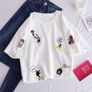 Mùa hè mới ròng đỏ T-shirt siêu lửa của phụ nữ lỏng lẻo vừa vặn ngắn tay T-shirt cơ thể sửa chữa học sinh giỏi nhất nửa tay áo hàng đầu trong