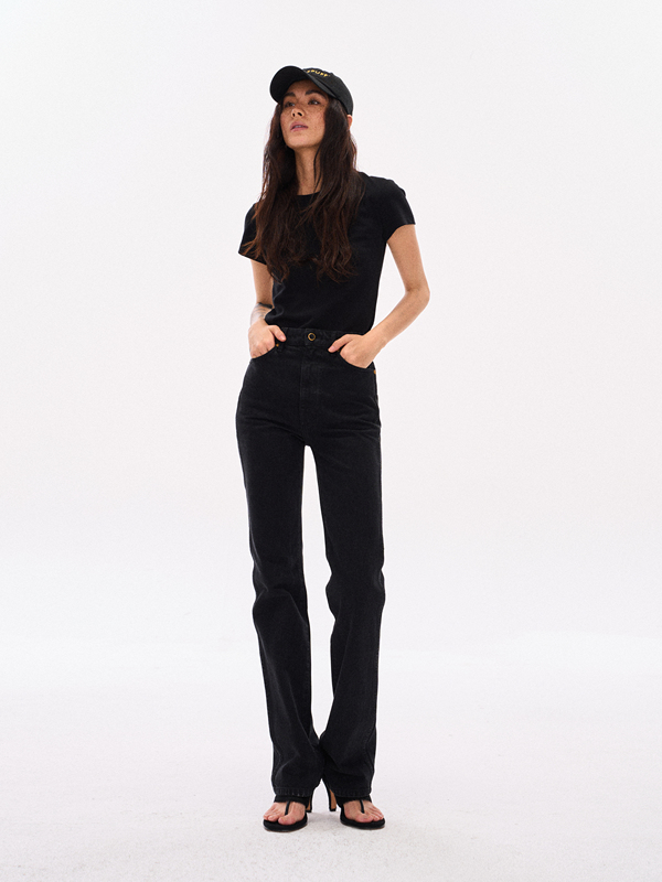 Beauu Classic Khait* Minimalist Line High-Waisted Proportion-Enhancing Washed Jeans