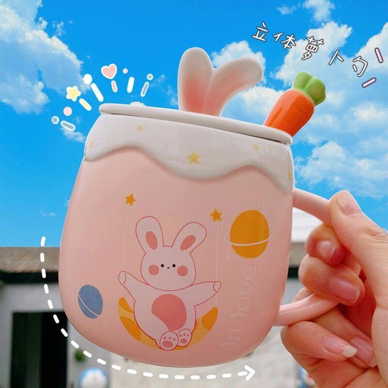 Cup ceramic with lid spoon female cute mug creative home coffee mug lovers' office drinking cup student