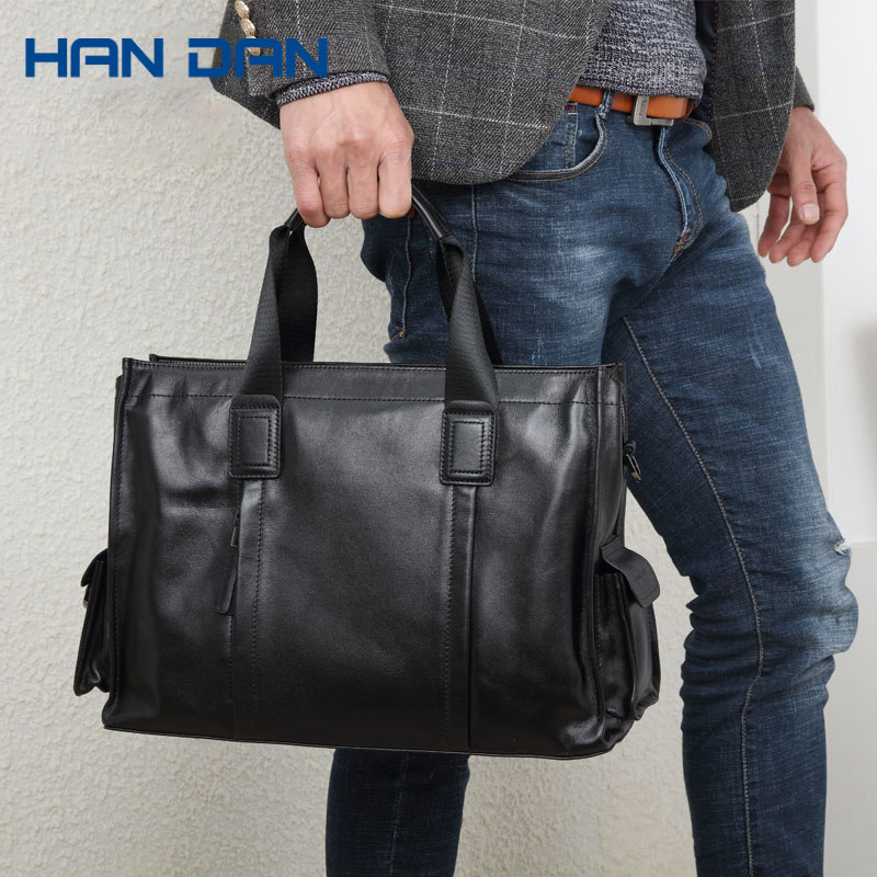 Leather handbag men's bag large-capacity first layer cowhide single-shoulder messenger bag horizontal men's briefcase computer bag tide brand