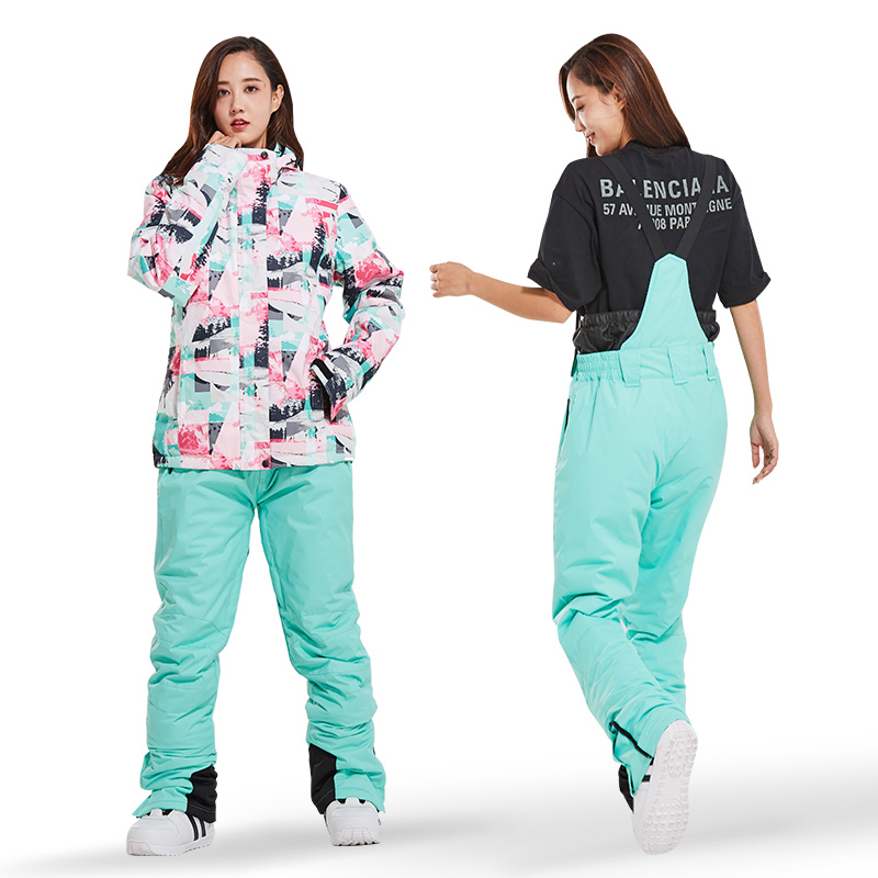Snowboarding suit women's set Korea winter thick warm suspender pants waterproof windproof outdoor ski suit