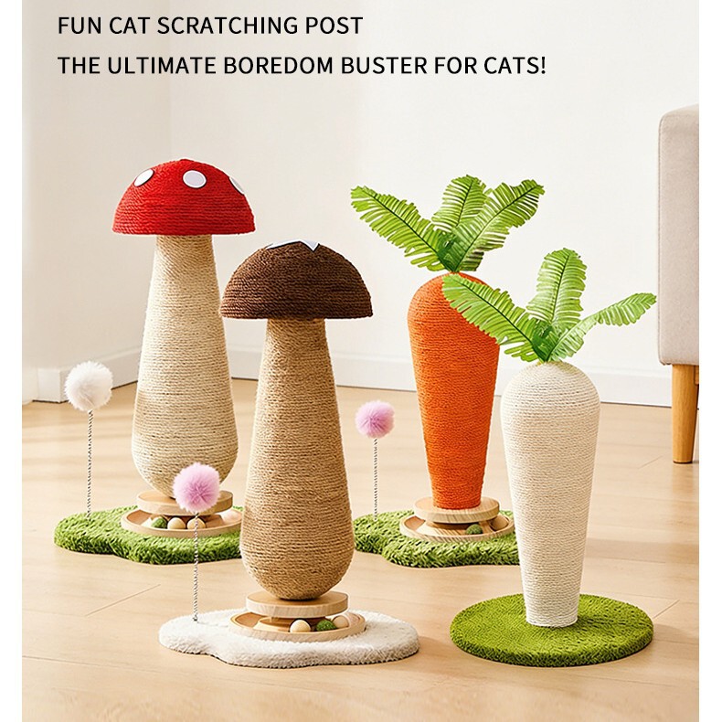 Multiple Types of Cat Scratching Posts: Red Mushroom, Radish, Candied Hawthorn, Hemp Rope Cat Scratching Board, Wear-Resistant and Non-Shedding