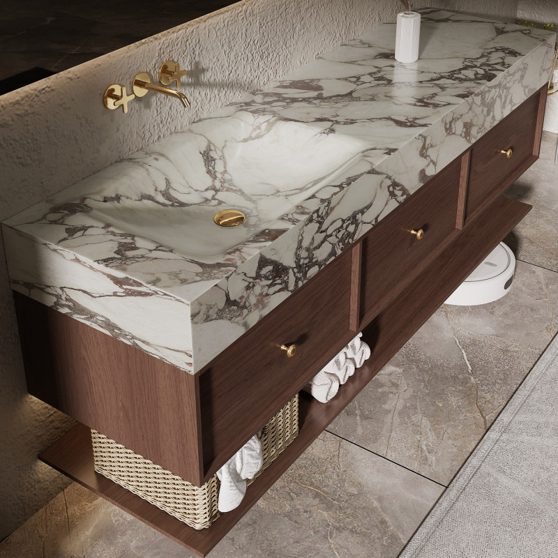 Bvlgari Slate Ceramic Hot-Bent Seamless Bathroom Cabinet Set with Antique-Style Washbasin for Bathroom Sink and Handwashing