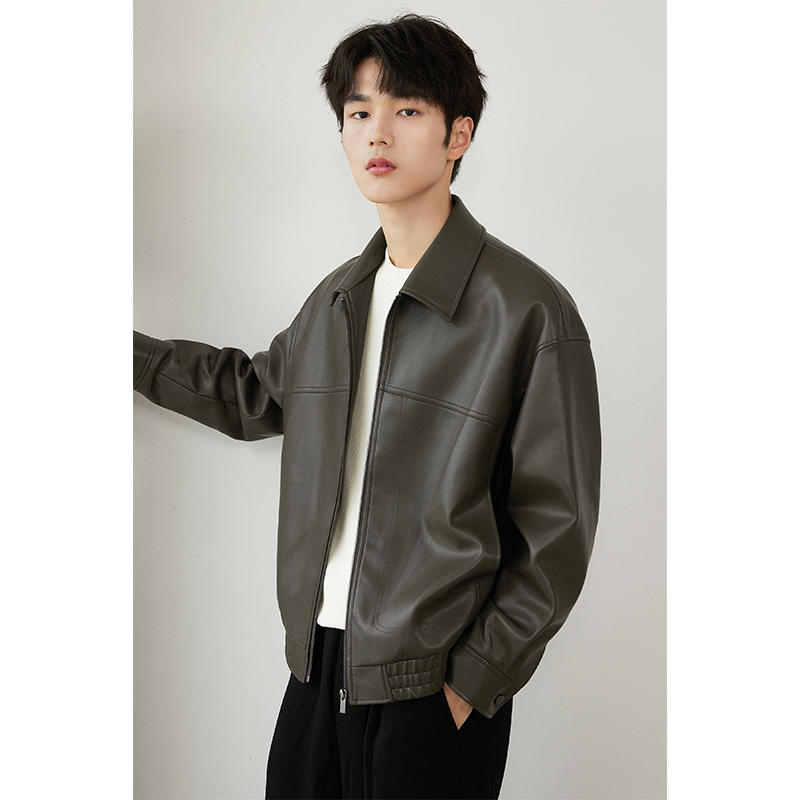 ラペルPUソフトレザージャケットメンズ2025春と秋の新しい厚手のハンサムなレザーカジュアルメンズトップストレンド