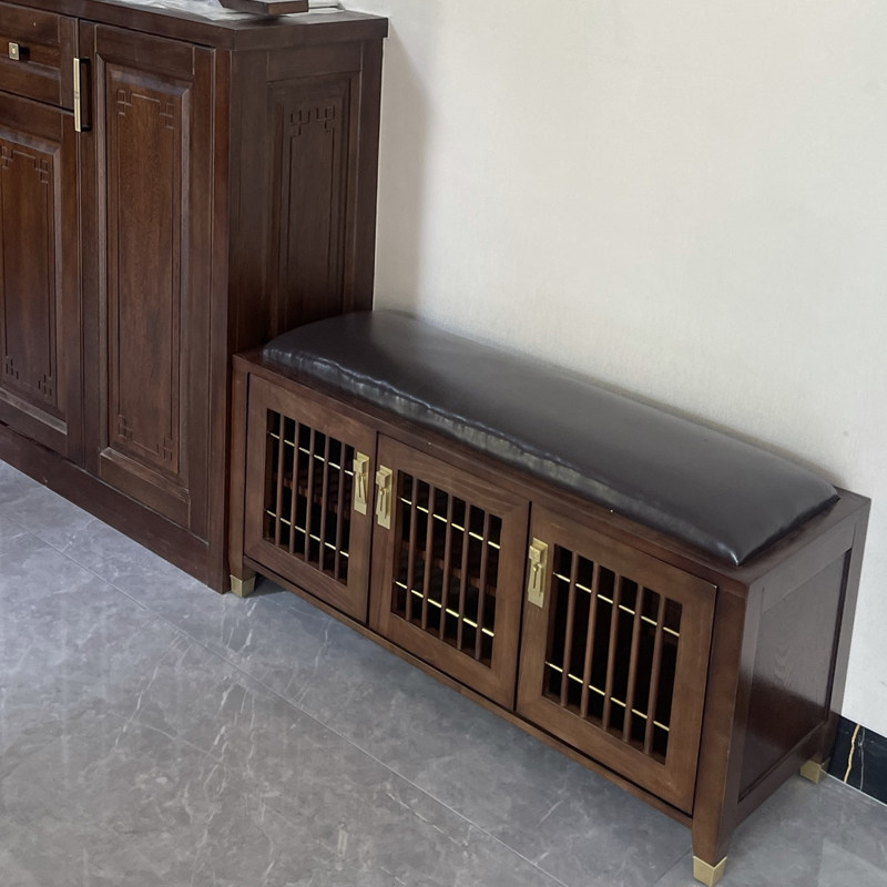 Modern Chinese strip stool into the family shoe cabinet stool door hall wearing shoes stool solid wood changing shoes stool domestic doorway soft bag sitting stool