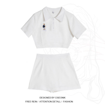 Large size spring and summer new fat sister cute set age polo collar short top a skirt two-piece female
