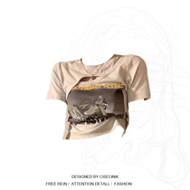 Big Code Women Dress Fat Sister Sweet And Spicy Wind Leave Two Short Sleeves T-shirt Female Summer Design Sensation Small crowdblouse Chains Chains