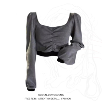 Big size fat sister sweet and spicy style square collar t-shirt female design sense niche chic hot girl high waist short top ins tide