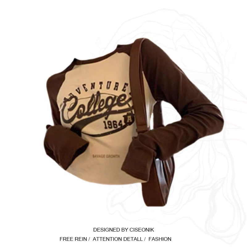 Large Size Women's Dress Fat Sister American Retro Alphabet Printed Hit Color T-shirt Woman Short And Hot Girl Round Collar Blouses