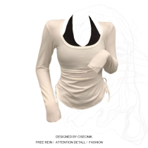 Plus size fat sister sweet and spicy pure desire wind hanging neck vest curved hem pleated drawstring two-piece female thin top