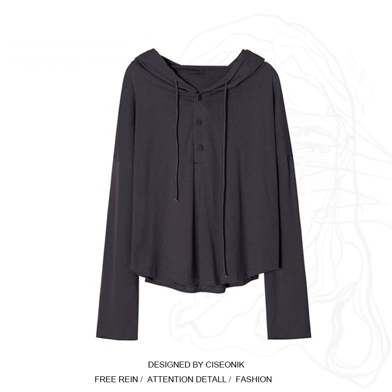 Large size female dress fat sister sweet and cool even hat sunscreen woman Early autumn Korean version loose long sleeves T-shirt thin blouses