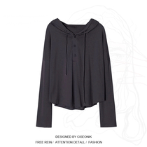 Big code woman with fat sister sweet and cool even hat sunscreen woman Early autumn Korean version loose long sleeve T-shirt thin blouses