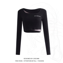 Big code woman with fat sister European and American hot girl fake two long sleeves blouse short t-shirt woman with a thin undershirt early autumn